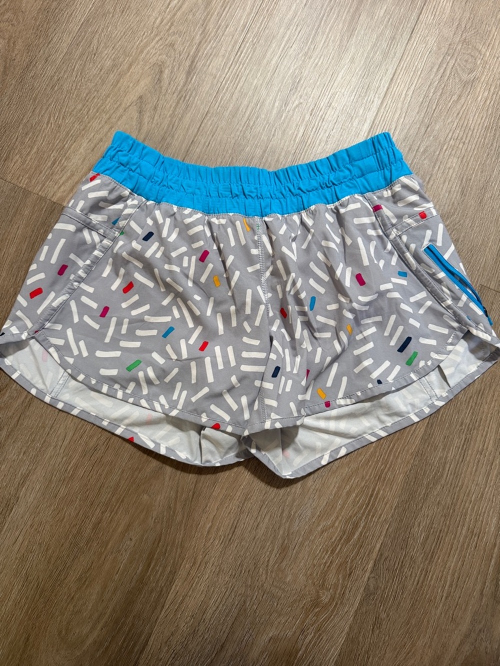 Women’s Gray Athletic Shorts with Blue Waistband